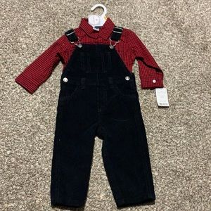 NWT flannel and black overalls